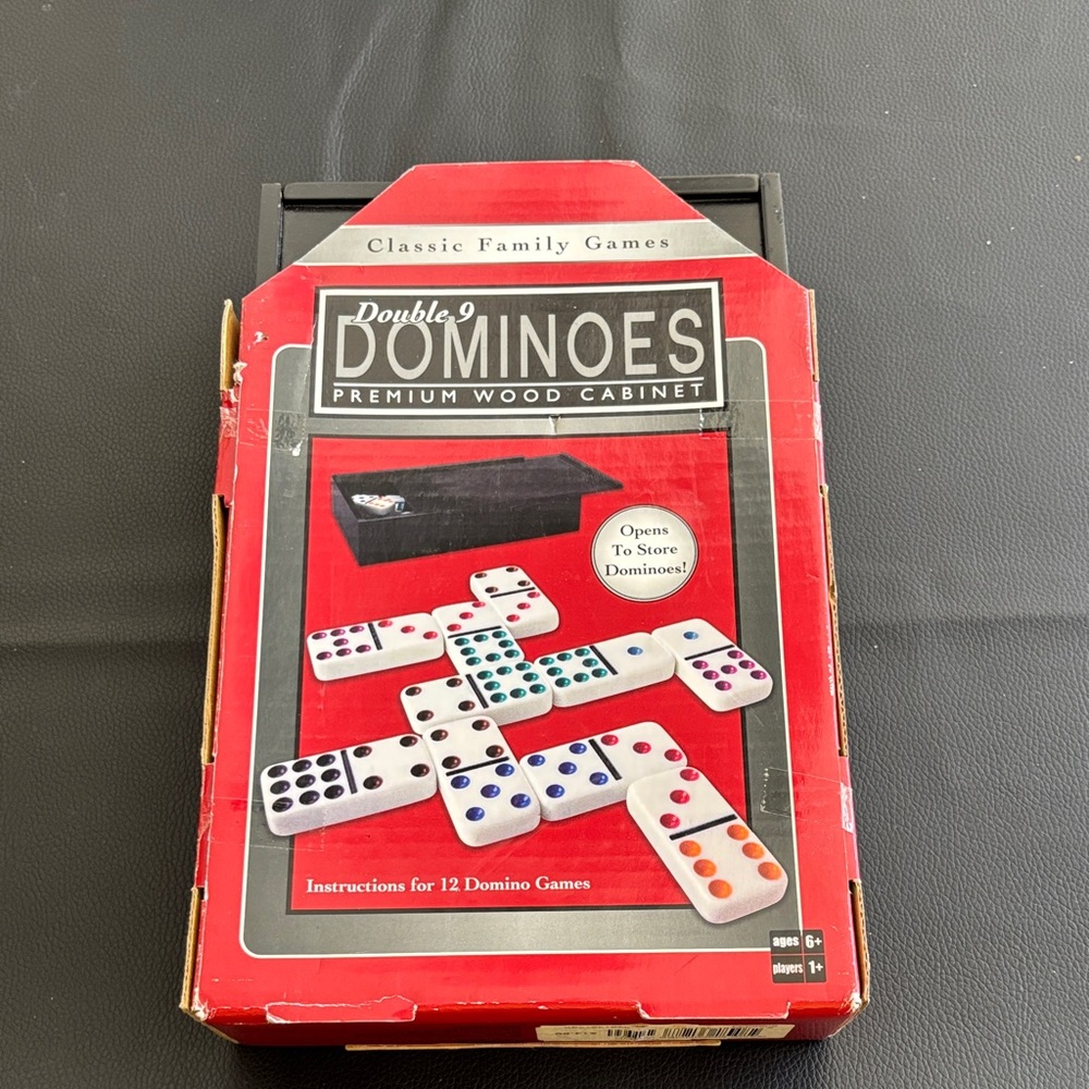 Double 9 Dominoes Set with Premium Wood Cabinet - Red
